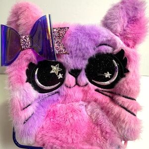 Pink and Purple Furry Cat mini papisan chair phone holder
